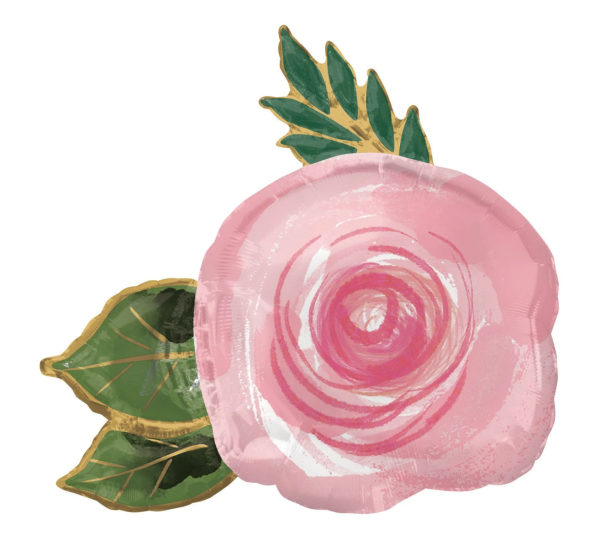 XL Folienballon - Rose, rosa mit Blätter - ø 76cm